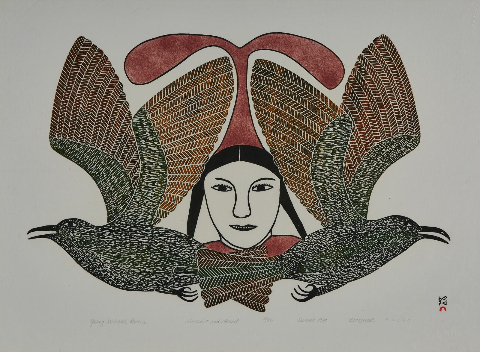 Kenojuak Ashevak (1927-2013) - Young Girl And Ravens