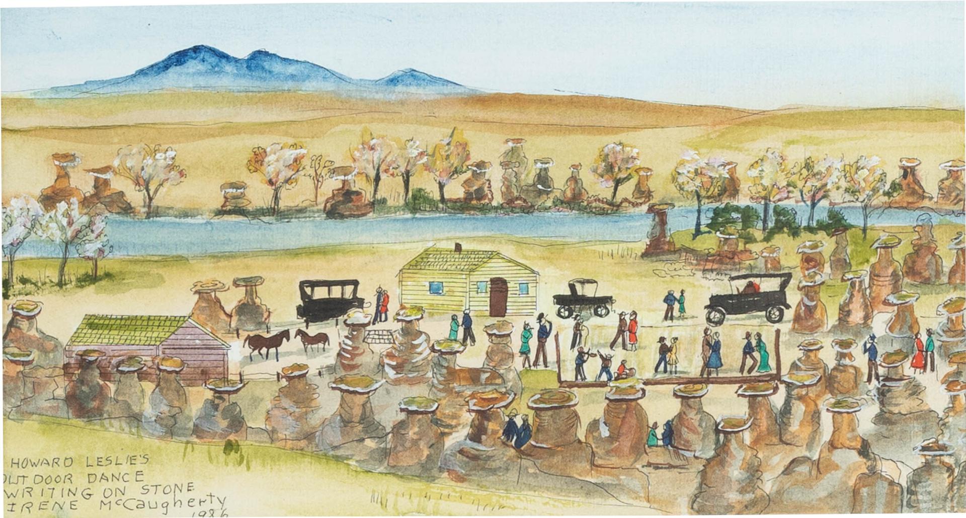 Irene E. McCaugherty (1914-1996) - Howard Leslie's Outdoor Dance Writing On Stone, 1986