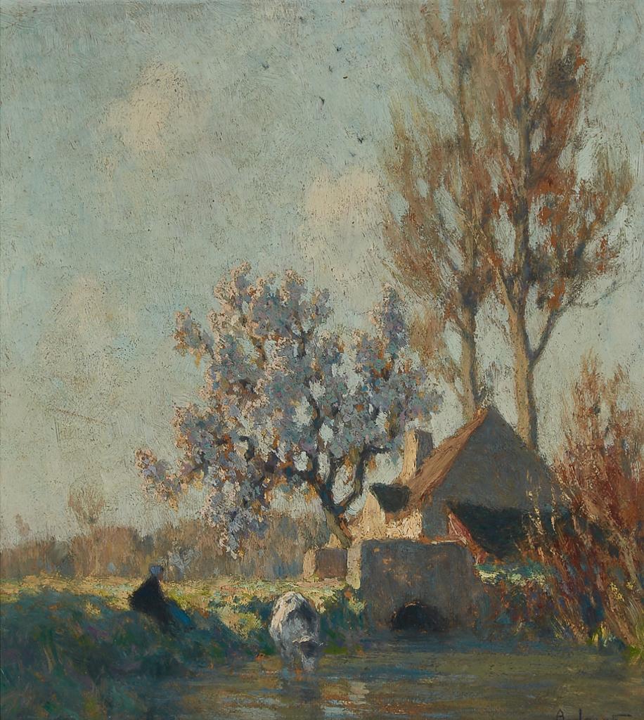 Alexandre Jacob (1876-1972) - L'abreuvoir Au Printemps