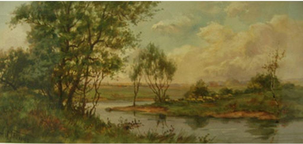 A. Matthews - Winding River With Grazing Sheep