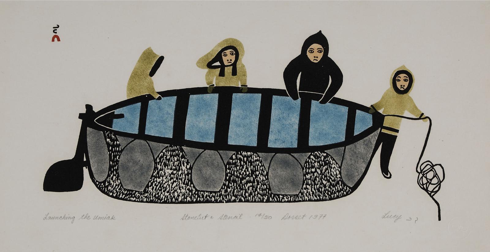 Lucy Qinnuayuak (1915-1982) - Launching The Umiak