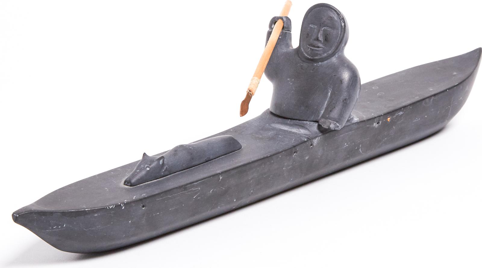 J. Niptanatiak - Hunter In Kayak Approaching Bear