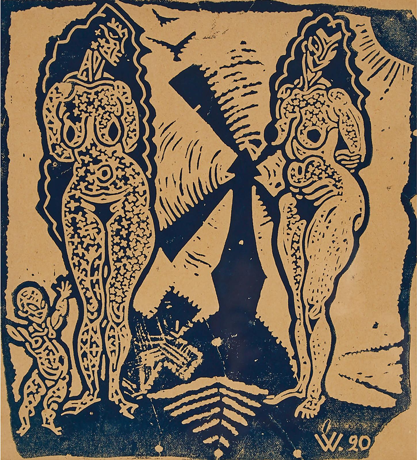 Eduard Wiiralt (1898-1954) - Kahekesi Tuule Veskiga (Two Nudes And Windmill), 1920