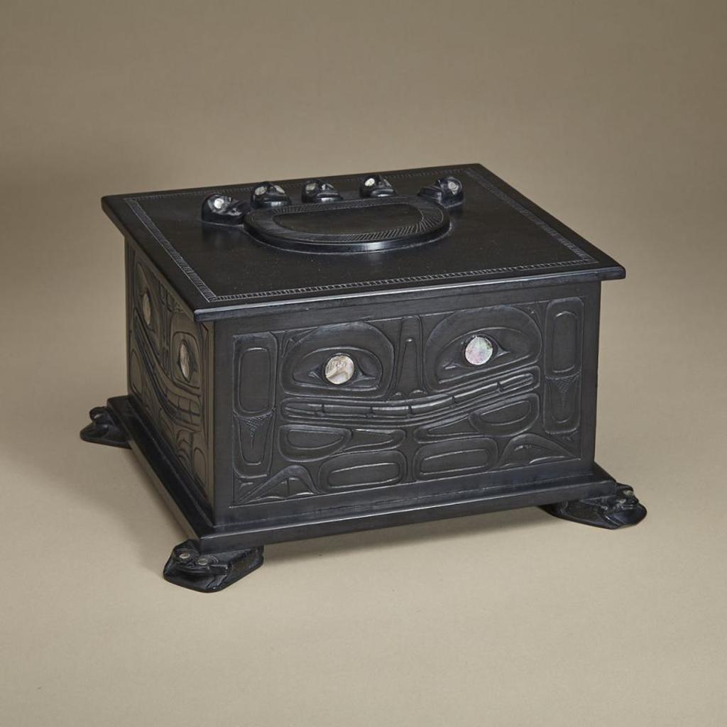 Rufus Moody (1923-1998) - Lidded Box, All Four Sides Relief Carved With Frog Imagery & Inset Detail, The Feet Of The Vessel Carved As Individual Frogs Also With Inset Eyes