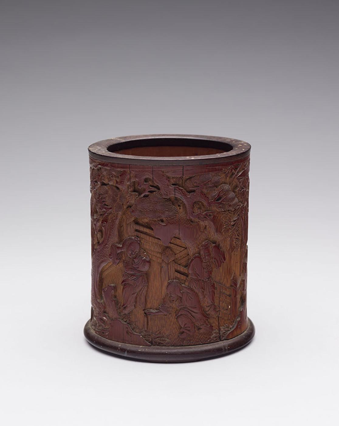 Chinese Art - A Rare Chinese Lacquered and Carved Bamboo 'Children and Fireworks' Brushpot, Kangxi Period (1662-1722)