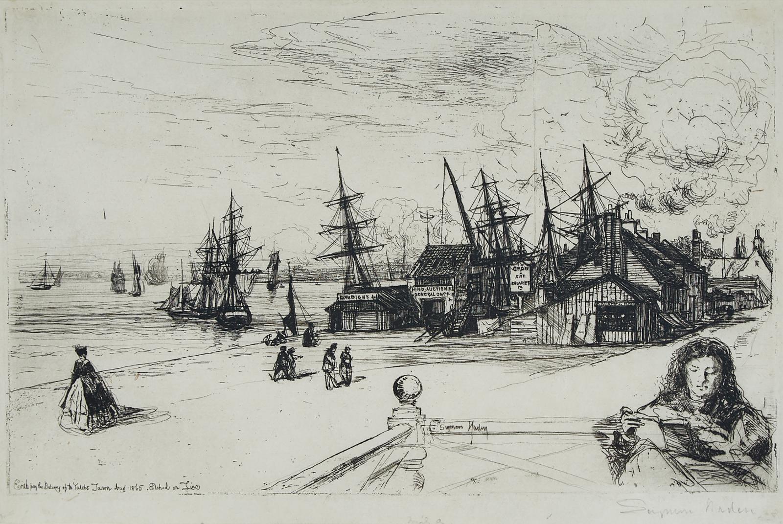 Seymour Haden (1818-1910) - Yacht Tavern, Erith (Erith From The Balcony Of The Yacht Tavern, Aug. 1865)