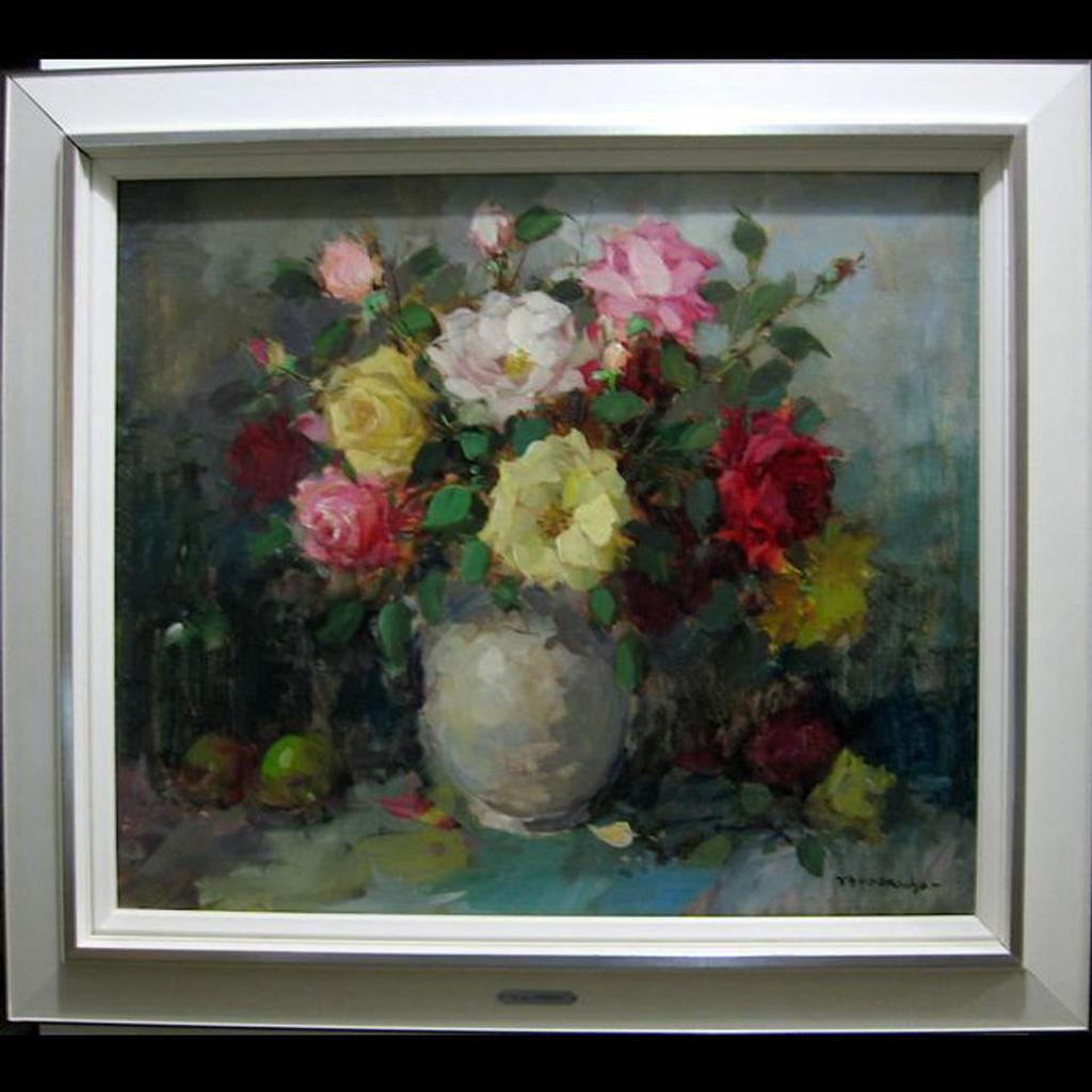 Th. Van Orrschot - Still Life - Roses, Apples & Bottle