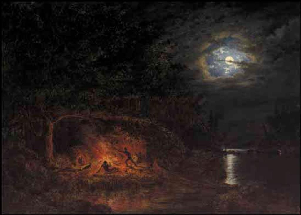 Cornelius David Krieghoff (1815-1872) - In Camp at Night