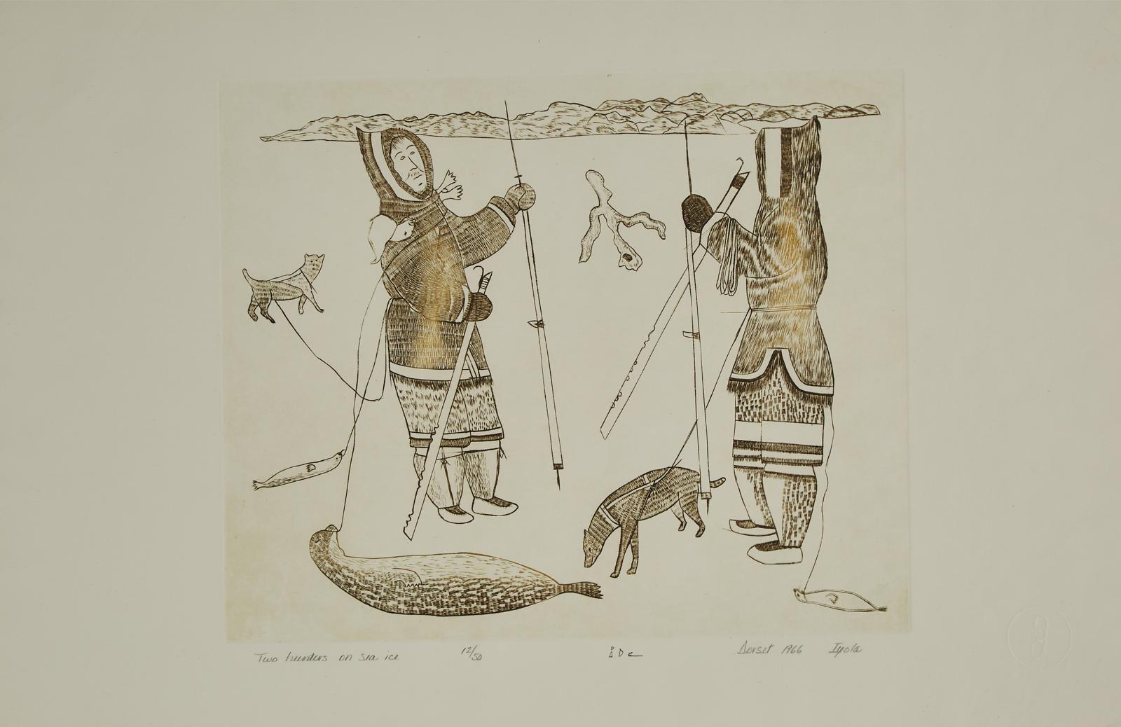Iyola Kingwatsiak (1933-2000) - Two Hunters On Sea Ice