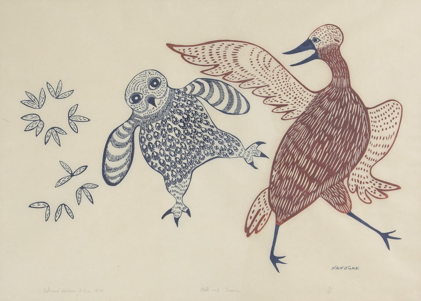 Agnes Nanogak (1925-2001) - Owl And Crane