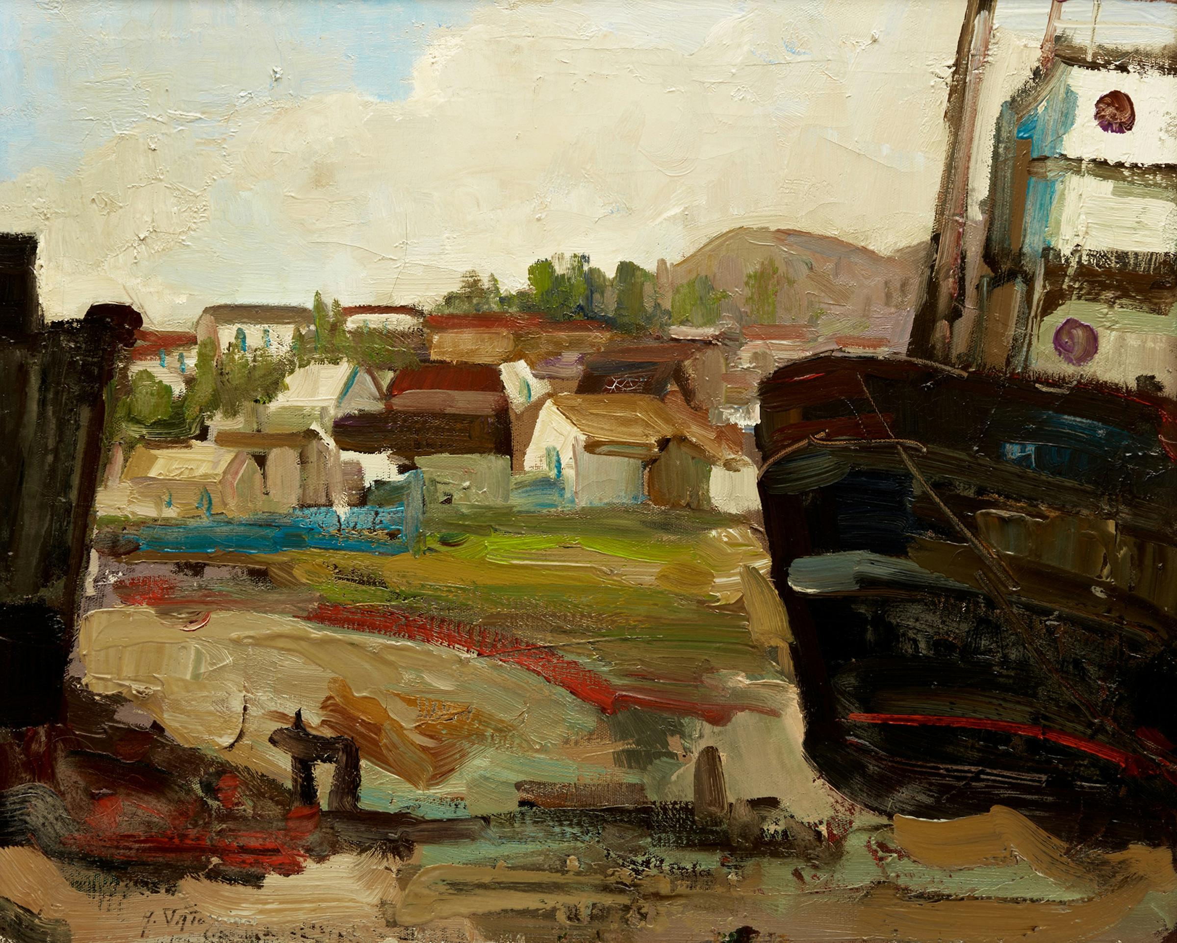 Armand Tatossian (1948-2012) - Coastal Village; Harbour