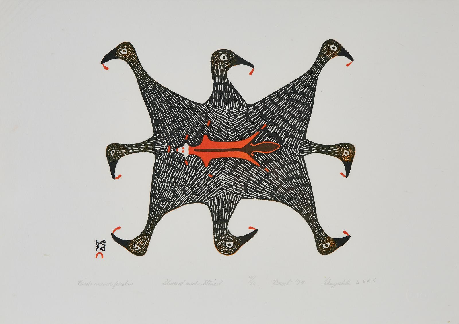 Ikayukta Tunnillie (1911-1980) - Birds Around Fox Skin