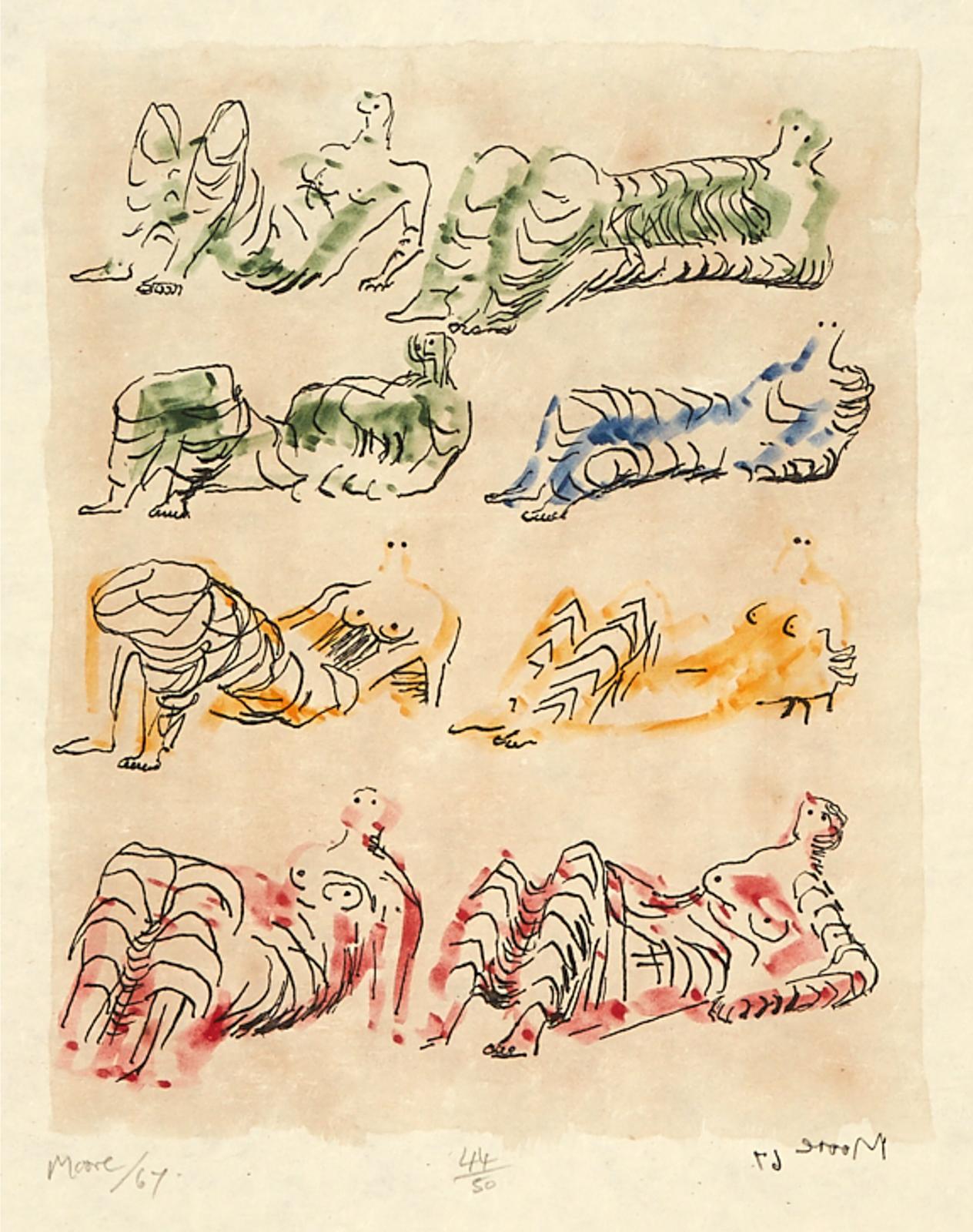 Henry Spencer Moore (1898-1986) - Eight Reclining Figures Ii, Plate 10 (From Meditations On The Effigy), 1967 [cramer, 75]