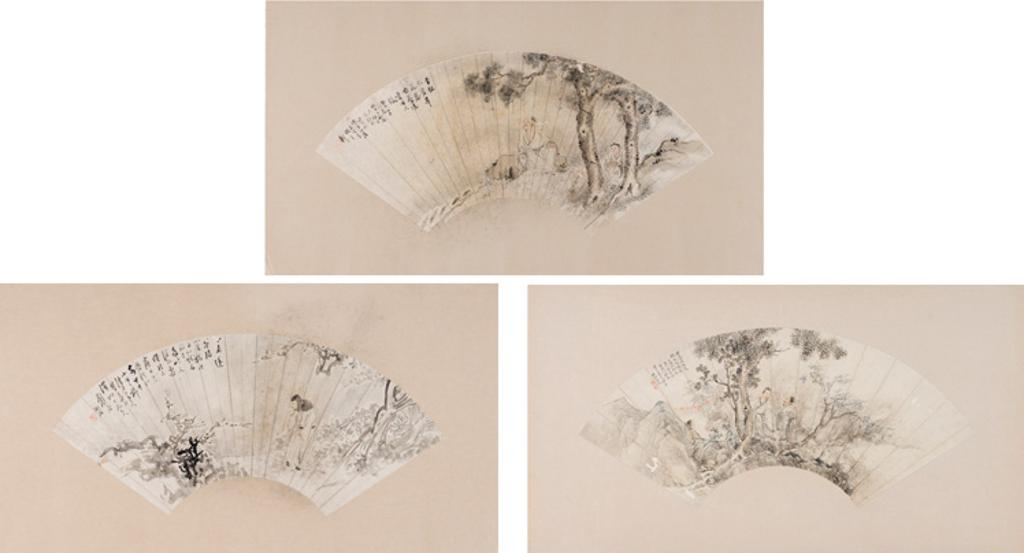 Chinese Art - Three Chinese Fan Paintings of Figures