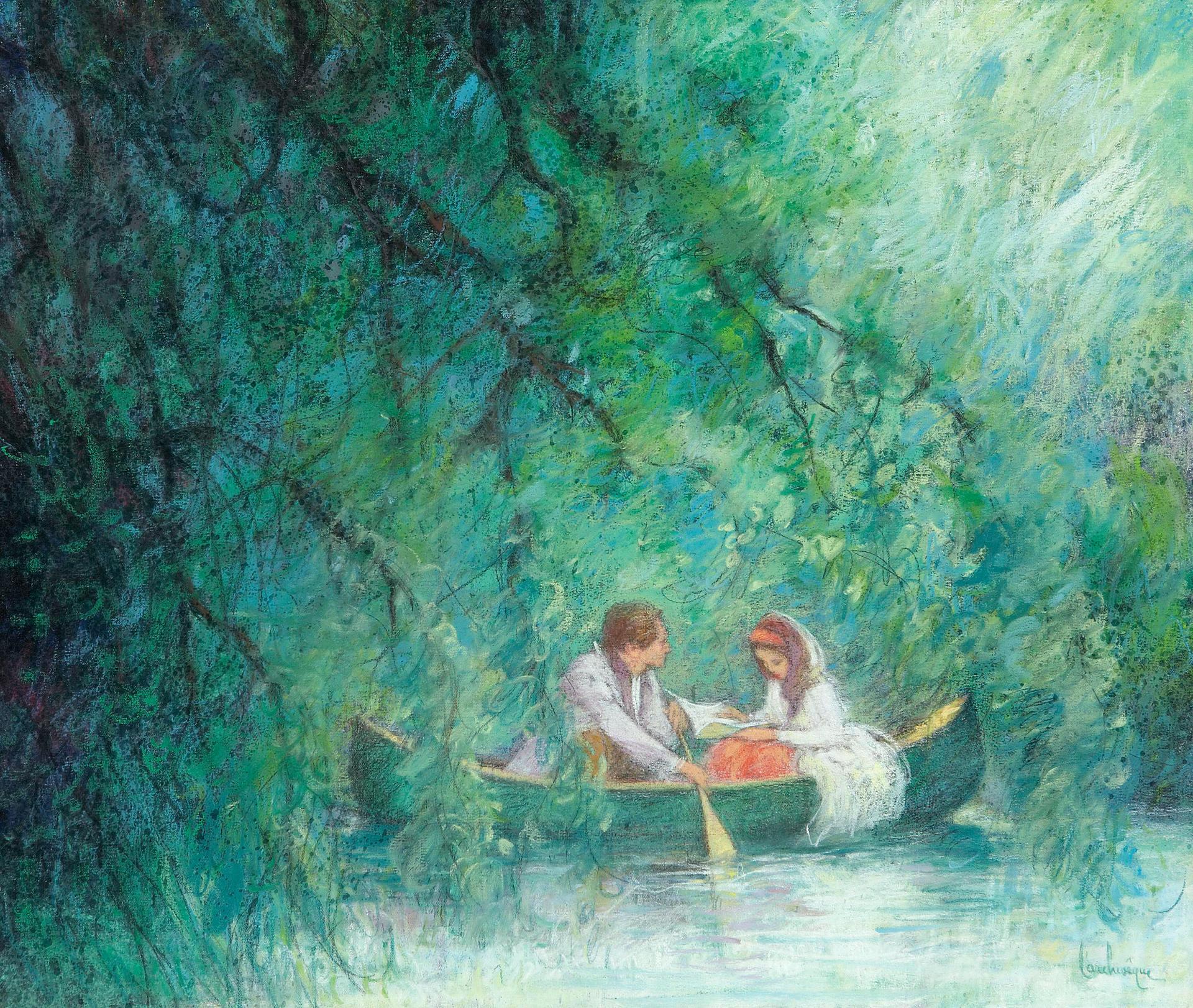 André L'Archevêque (1923-2005) - Young couple in a canoe