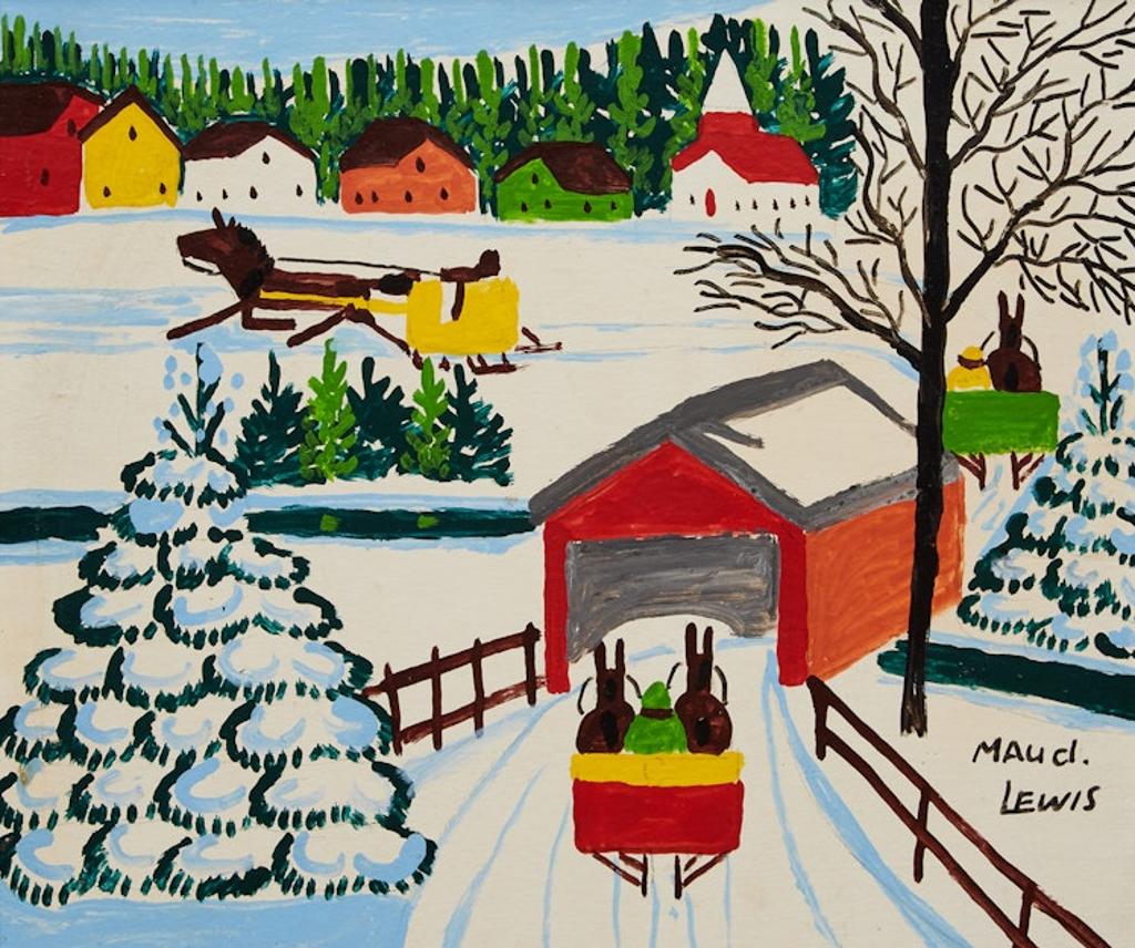 Maud Kathleen Lewis (1903-1970) - Sleighs and Covered Bridge
