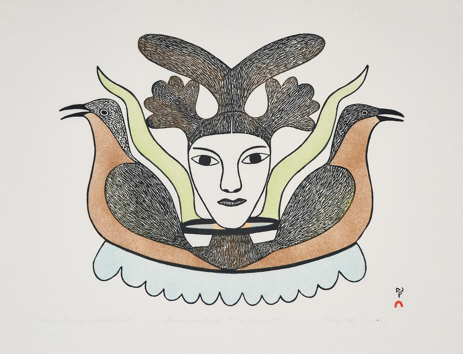 Kenojuak Ashevak (1927-2013) - Summer Ptarmigan And Land Spirit