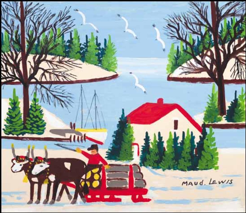 Maud Kathleen Lewis (1903-1970) - Hauling Logs, Sandy Cove, Digby Neck, Nova Scotia