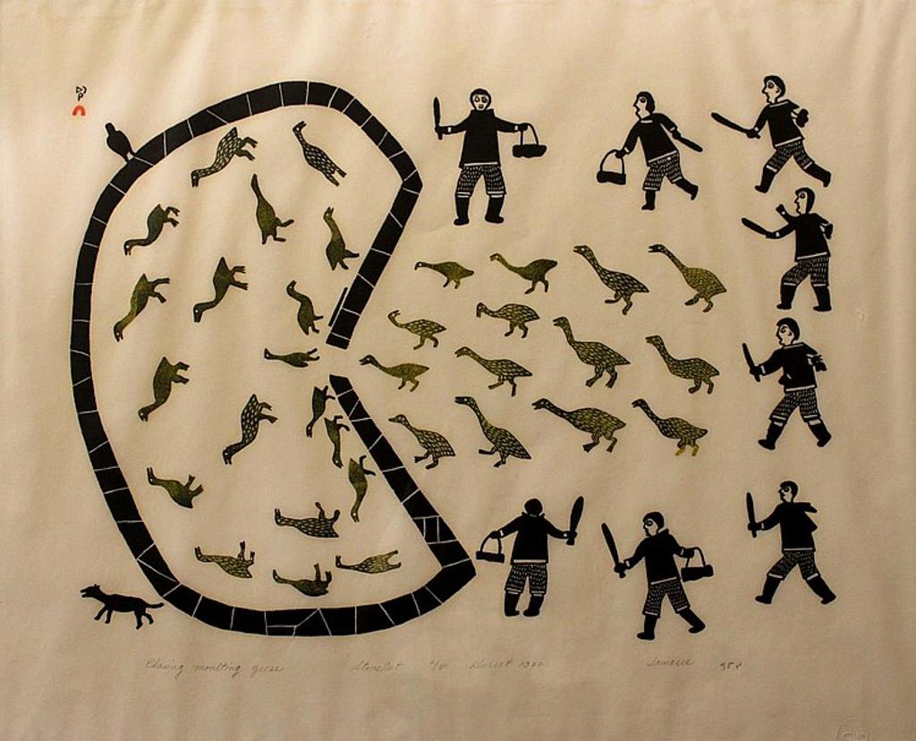 Jamasie Teevee (1910-1985) - Chasing Moulting Geese
