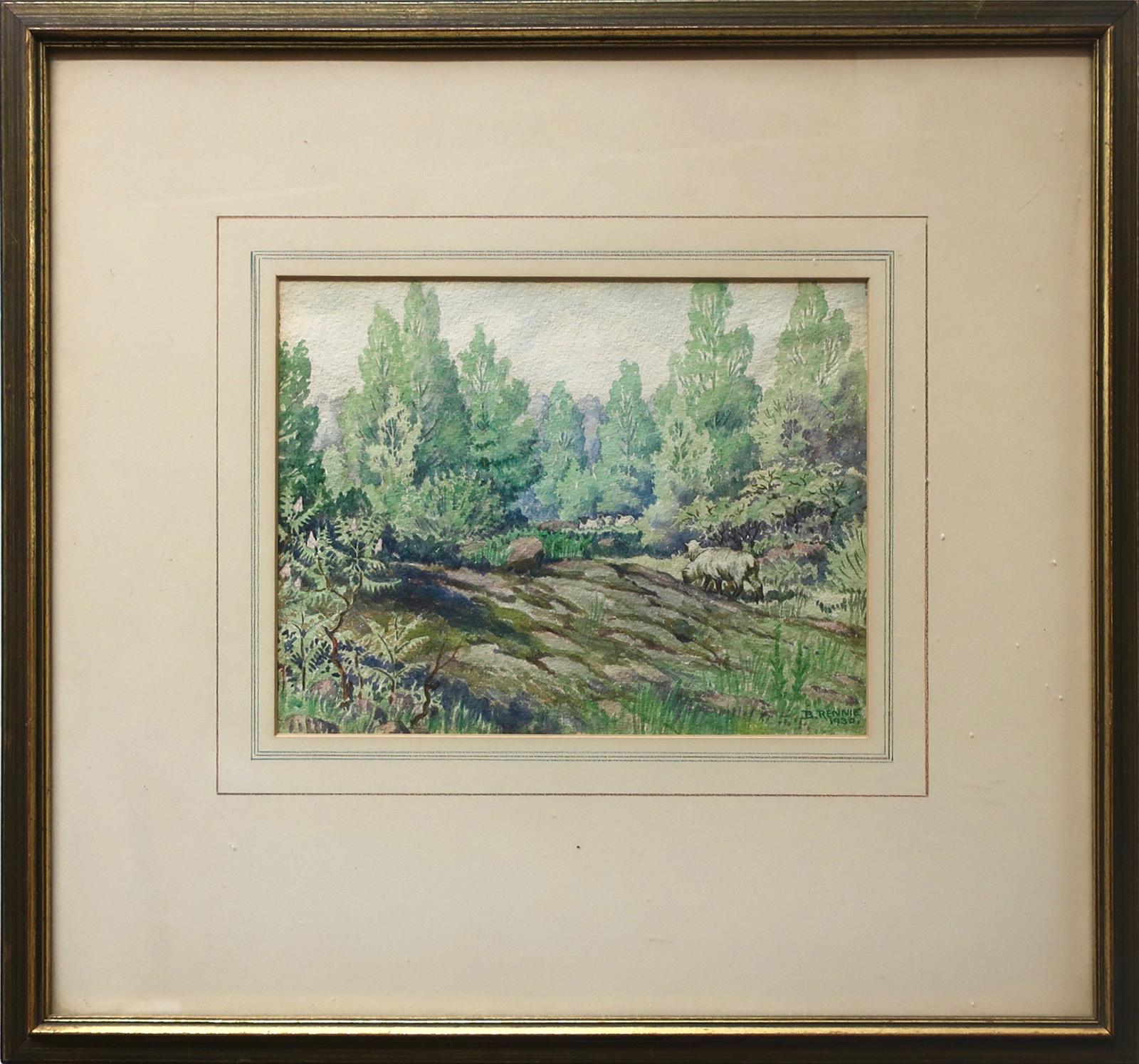John Barrie Rennie (1895-1965) - Untitled (Grazing Sheep On A Rocky Hillside)