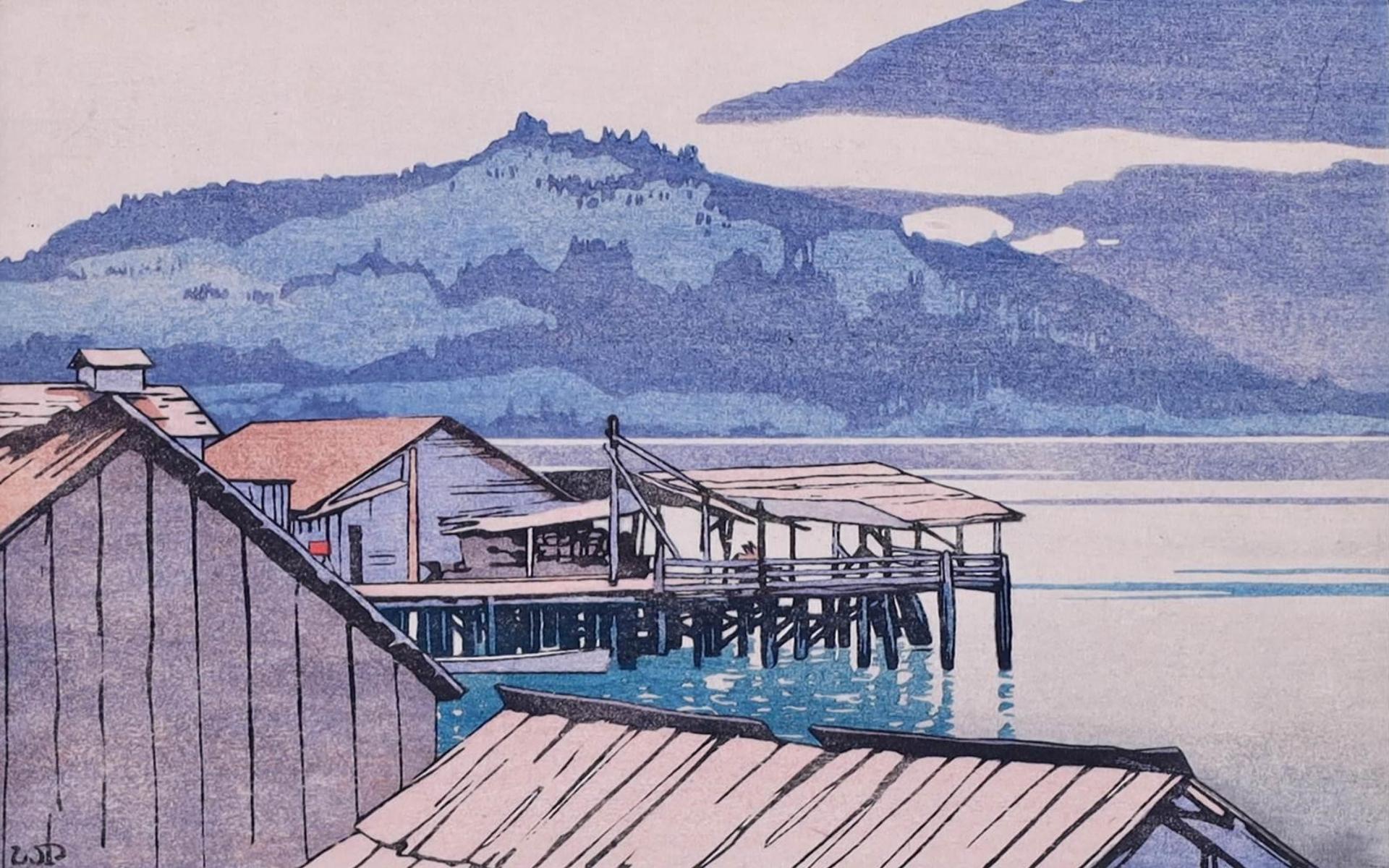 Walter Joseph (W.J.) Phillips (1884-1963) - The Waterfront, Alert Bay, British Columbia; 1928