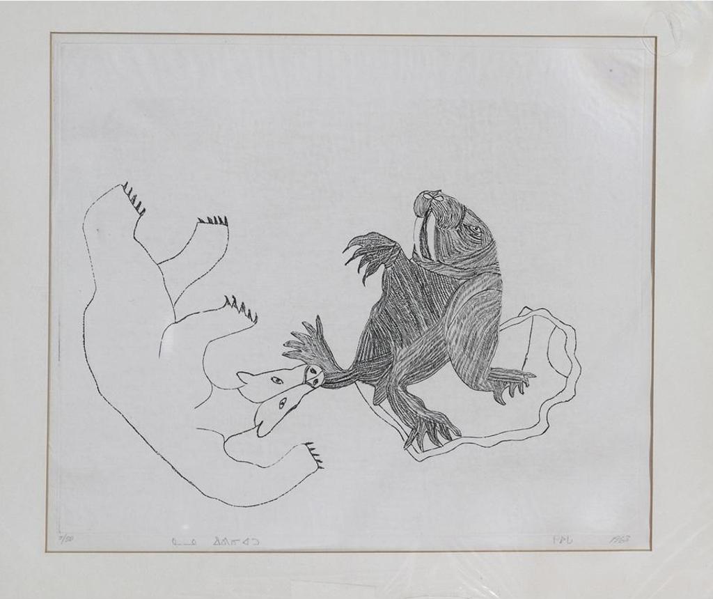 Kiawak (Kiugak) Ashoona (1933-2014) - Bear Attacking Walrus