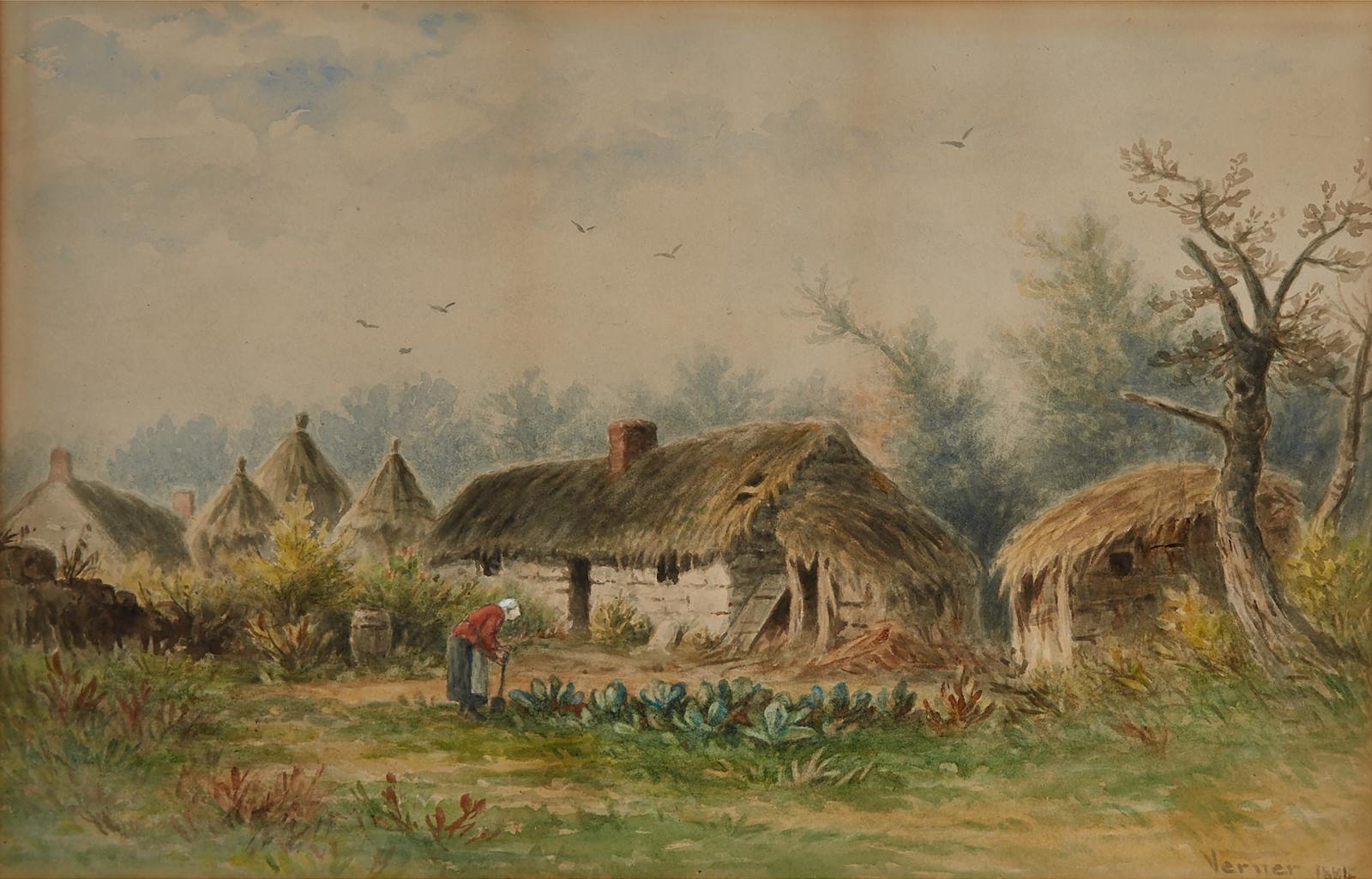 Frederick Arthur Verner (1836-1928) - Woman Gardening By Cottage