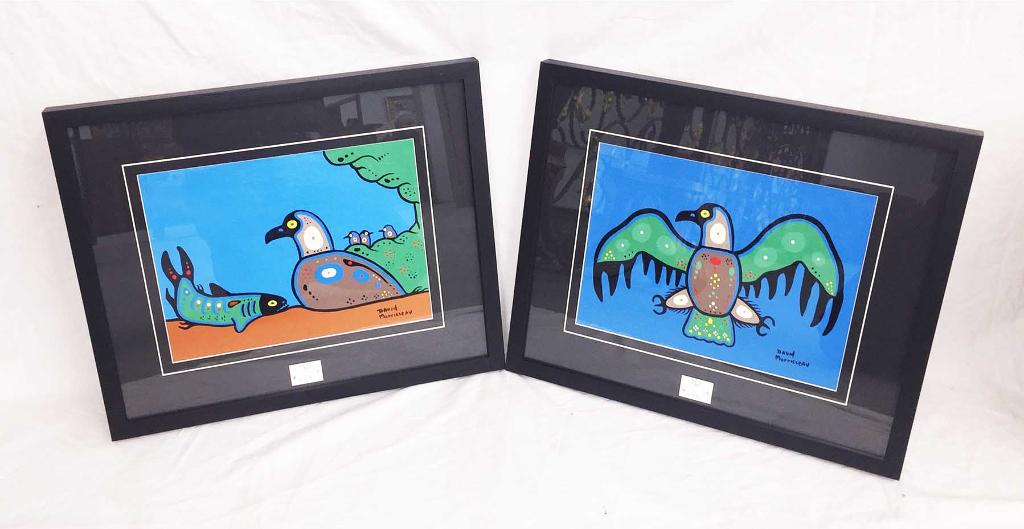 David Alfred Morrisseau (1961) - Thunderbird in flight; Fish with Thunderbird Family
