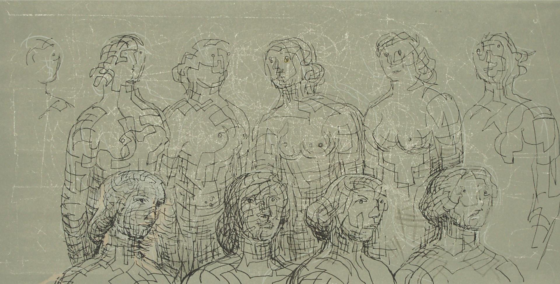 Henry Spencer Moore (1898-1986) - Female Figures With Grey Background, 1980 [cramer, 576]