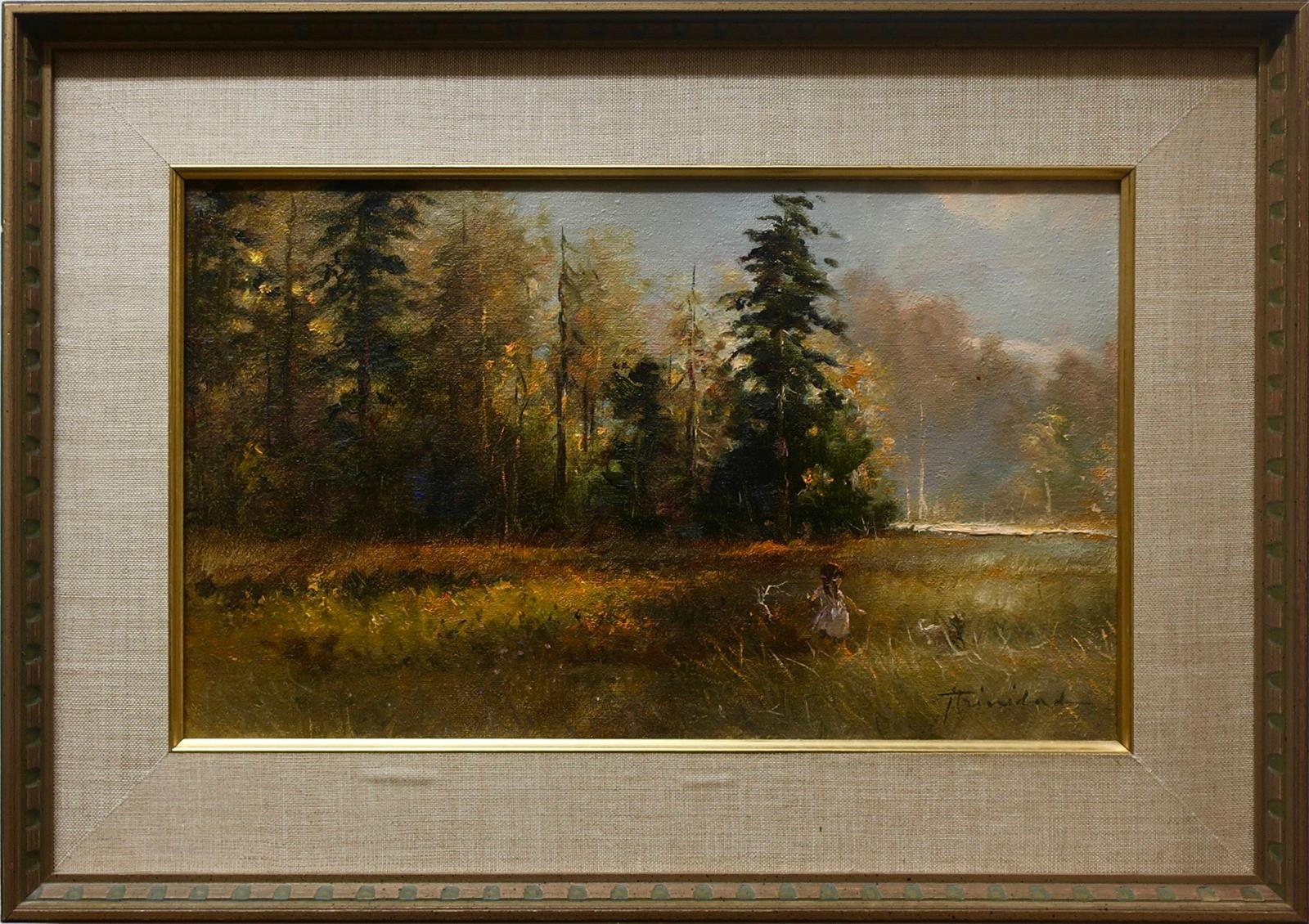 José Trinidad (1929) - Untitled (Young Girl With Dog In Field)