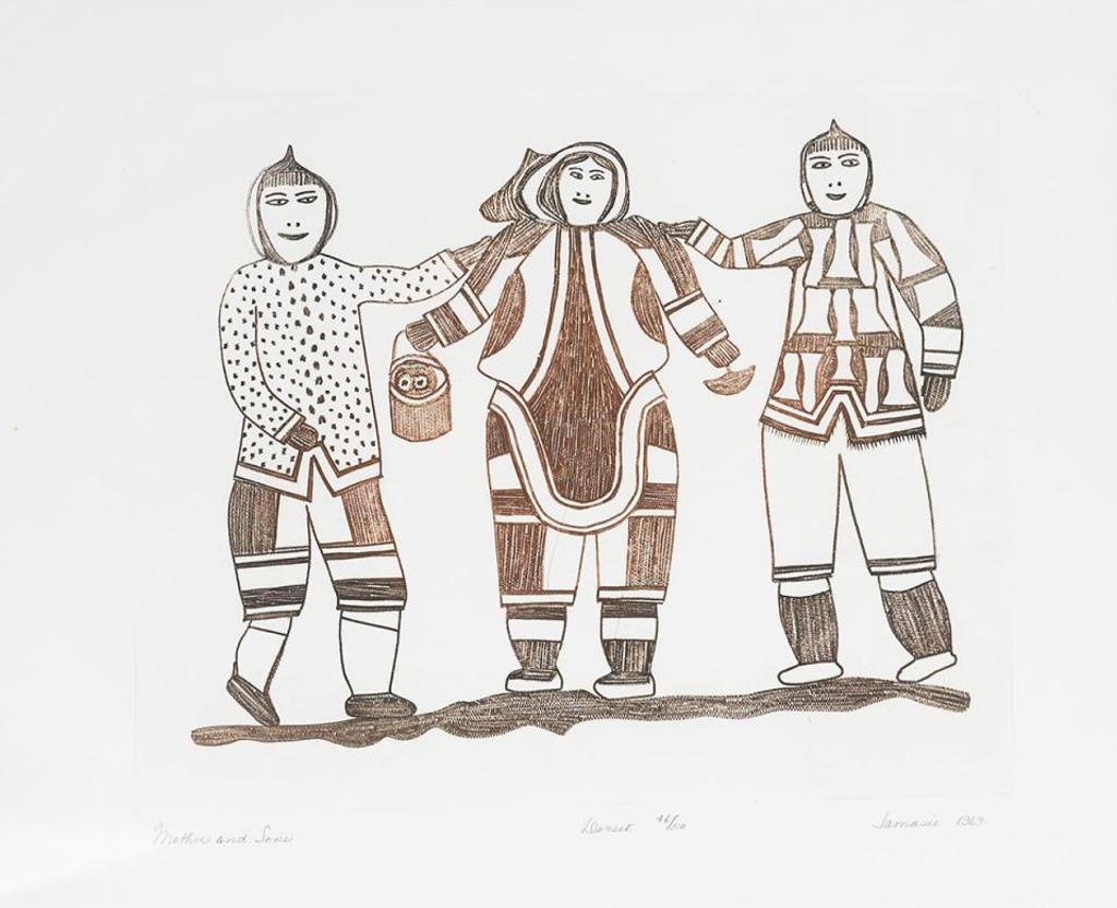 Jamasie Teevee (1910-1985) - Mother And Sons