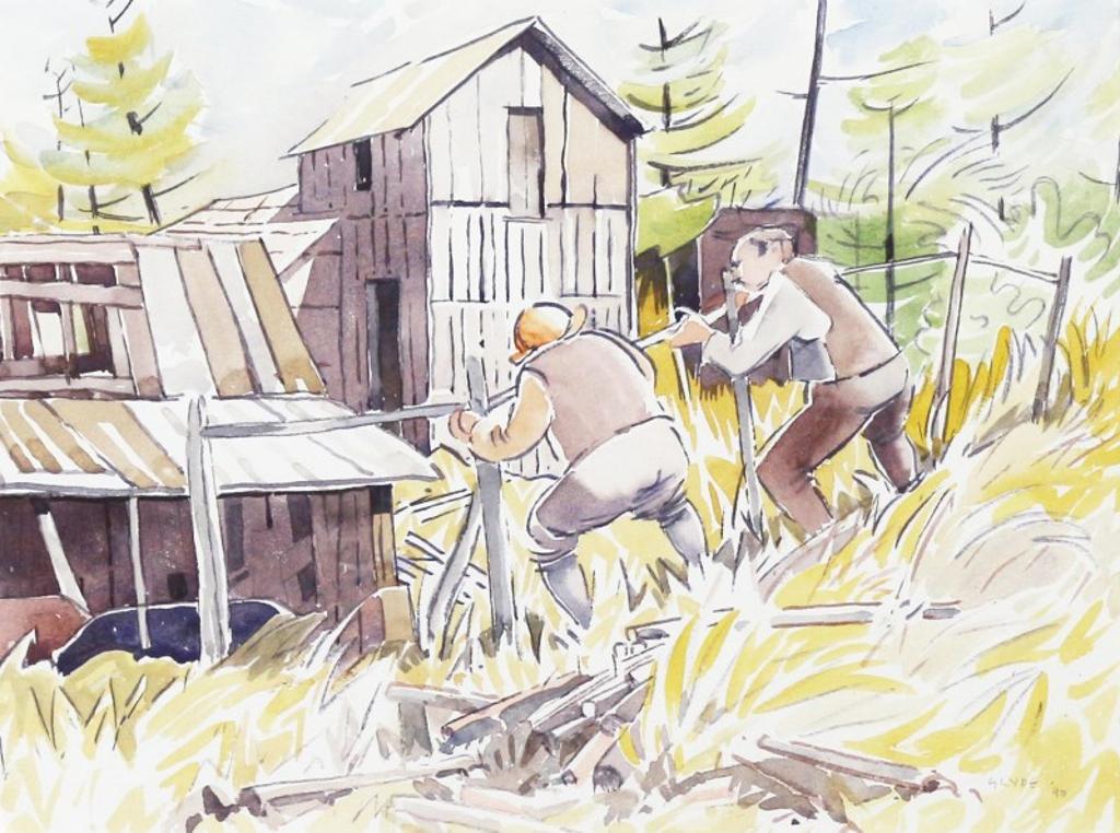 Henry George Glyde (1906-1998) - Repairing The Fence; 1990