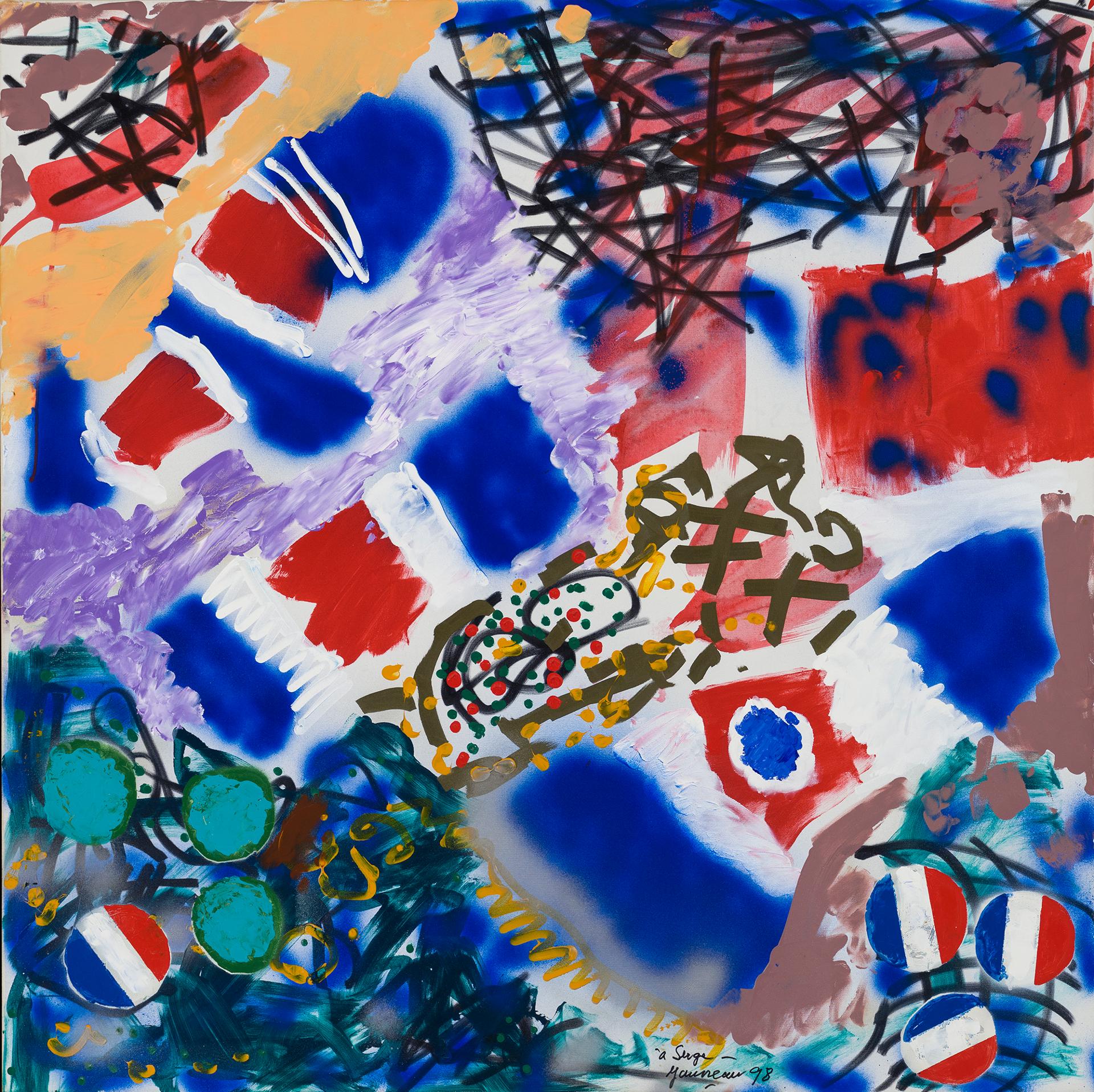 Pierre Gauvreau (1922-2011) - À Serge Lemoyne – Les oranges sont vertes – elles sont aussi « bleu, blanc, rouge » – n'est-ce pas, Serge?, 1998