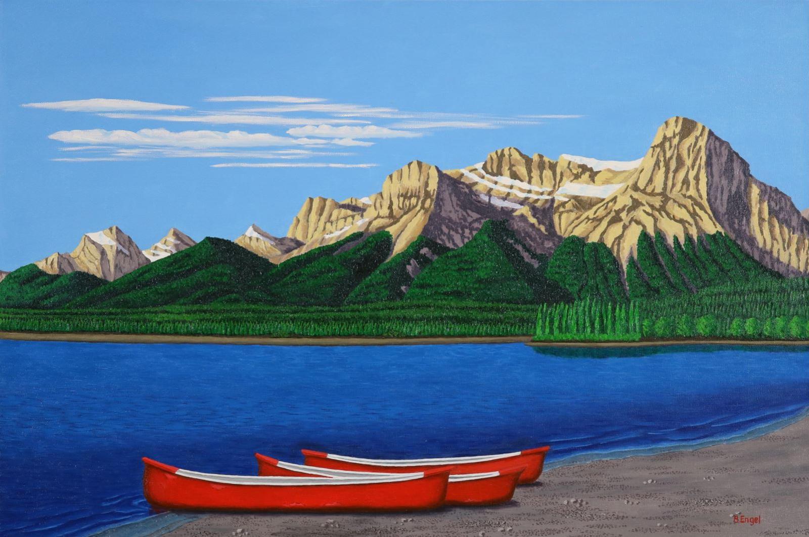 Barbara Engel - Bow Valley Canoes (View Of Three Sisters - Ha Ling Peak)