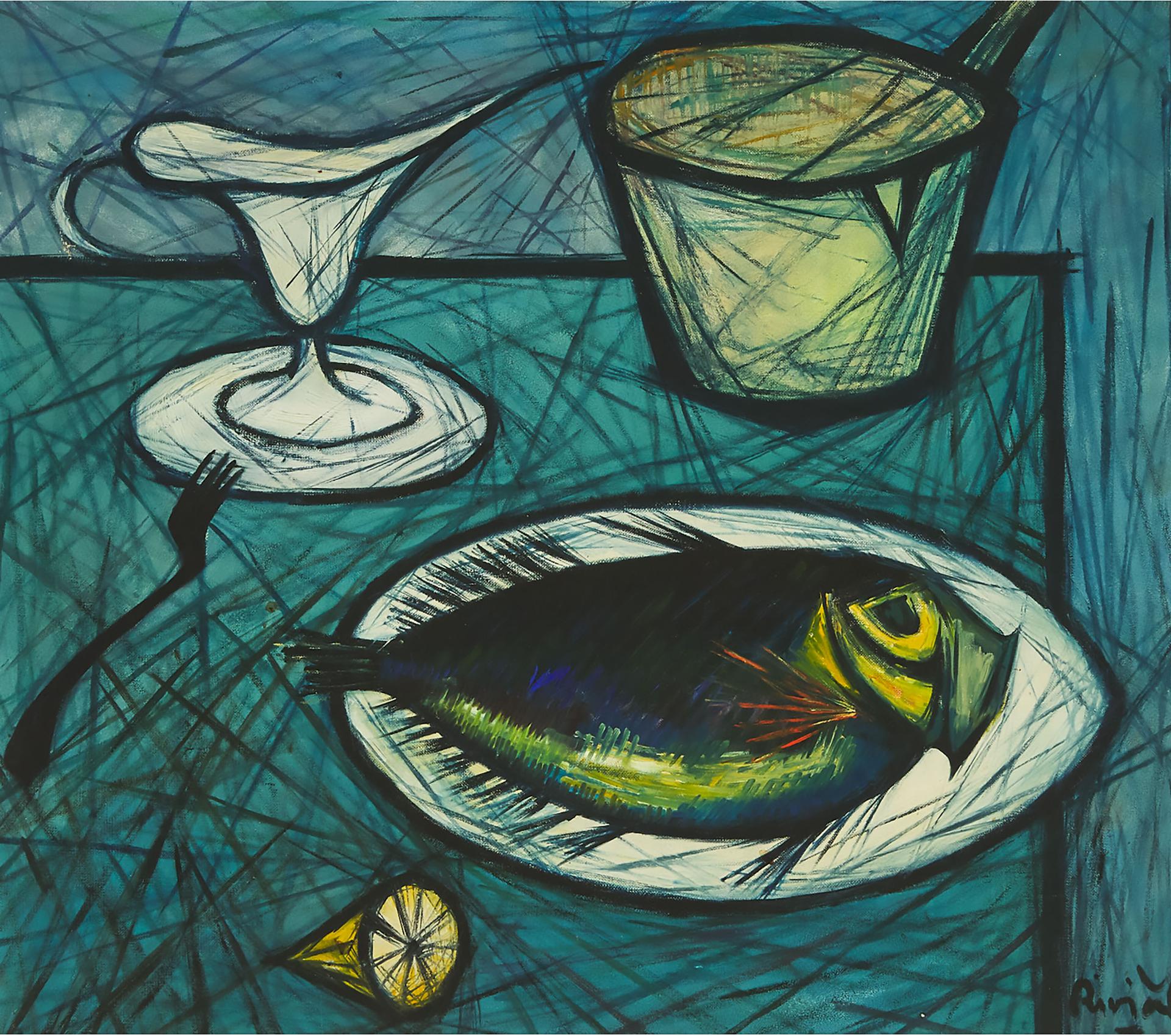 M. Riviere - Still Life With Fish On A Table