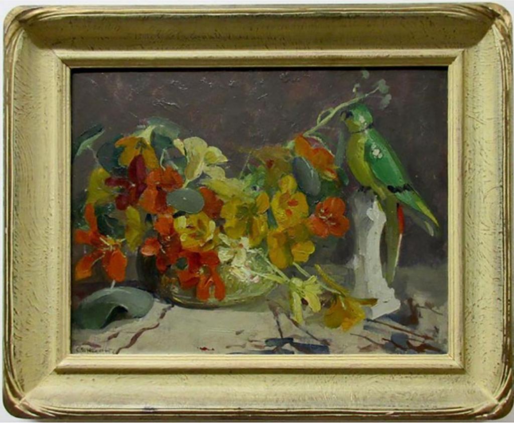 Clara Sophia Hagarty (1871-1958) - Still Life  (Flowers And Budgie)