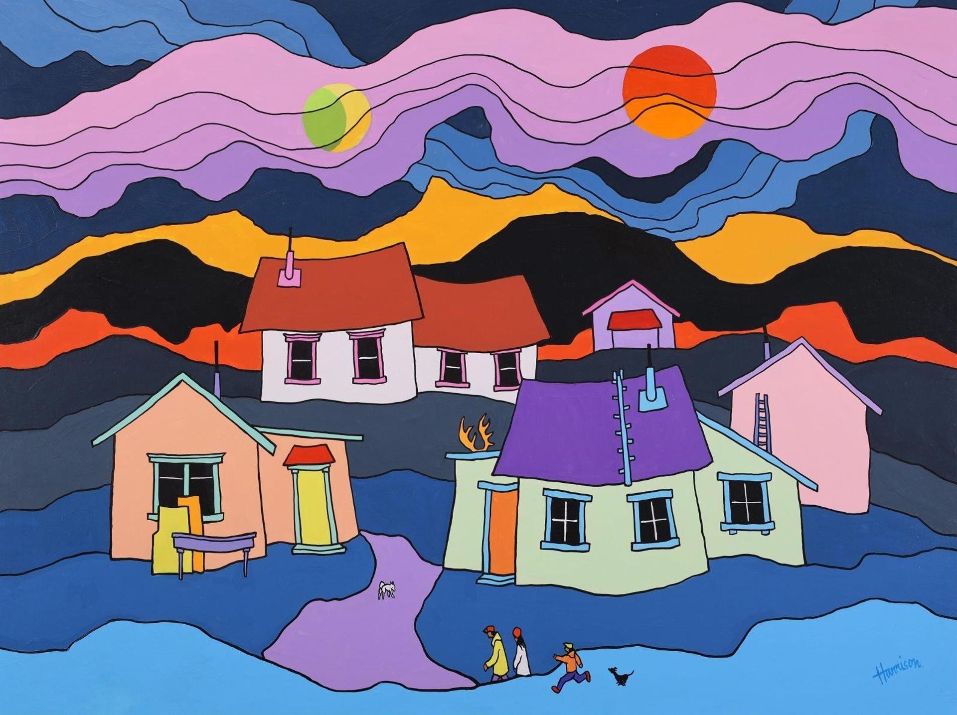 Ted Harrison (1926-2015) - The White Dog; 1981