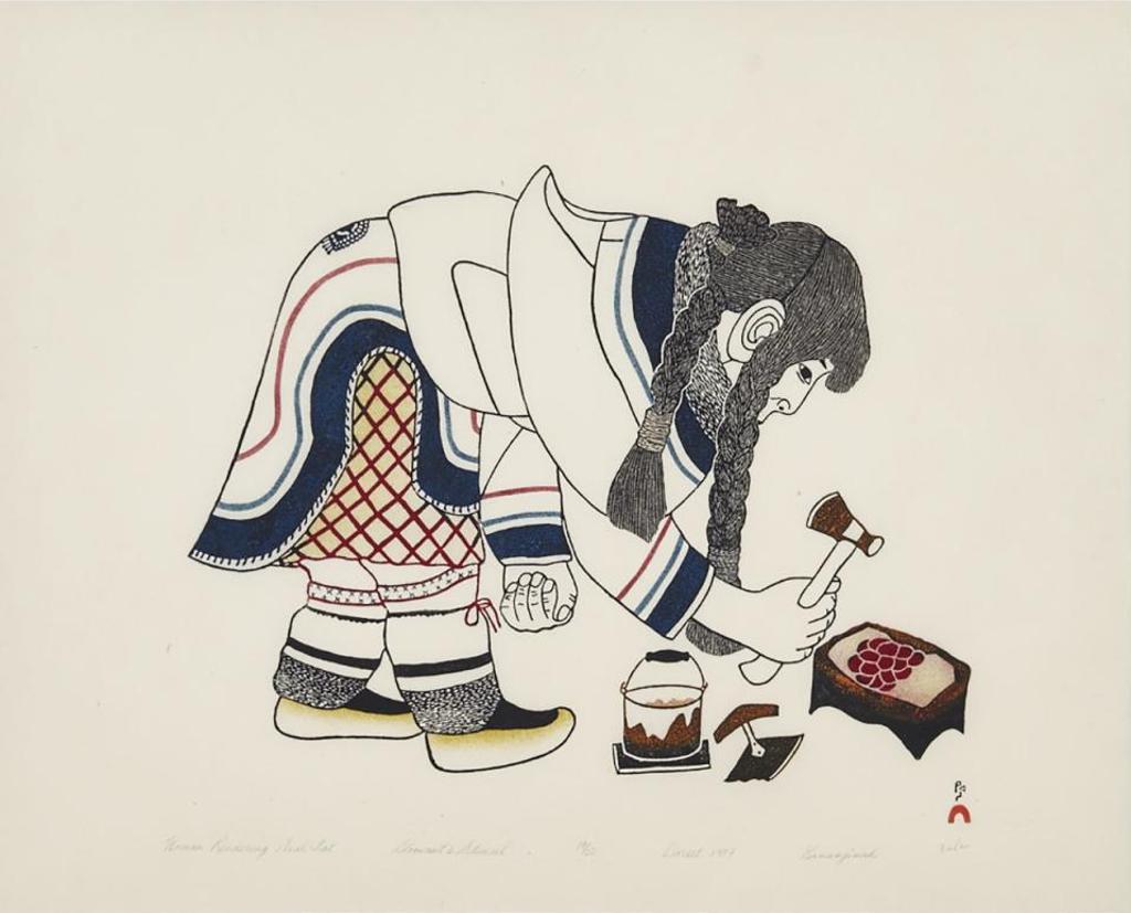 Kananginak Pootoogook (1935-2010) - Woman Rendering Seal Fat