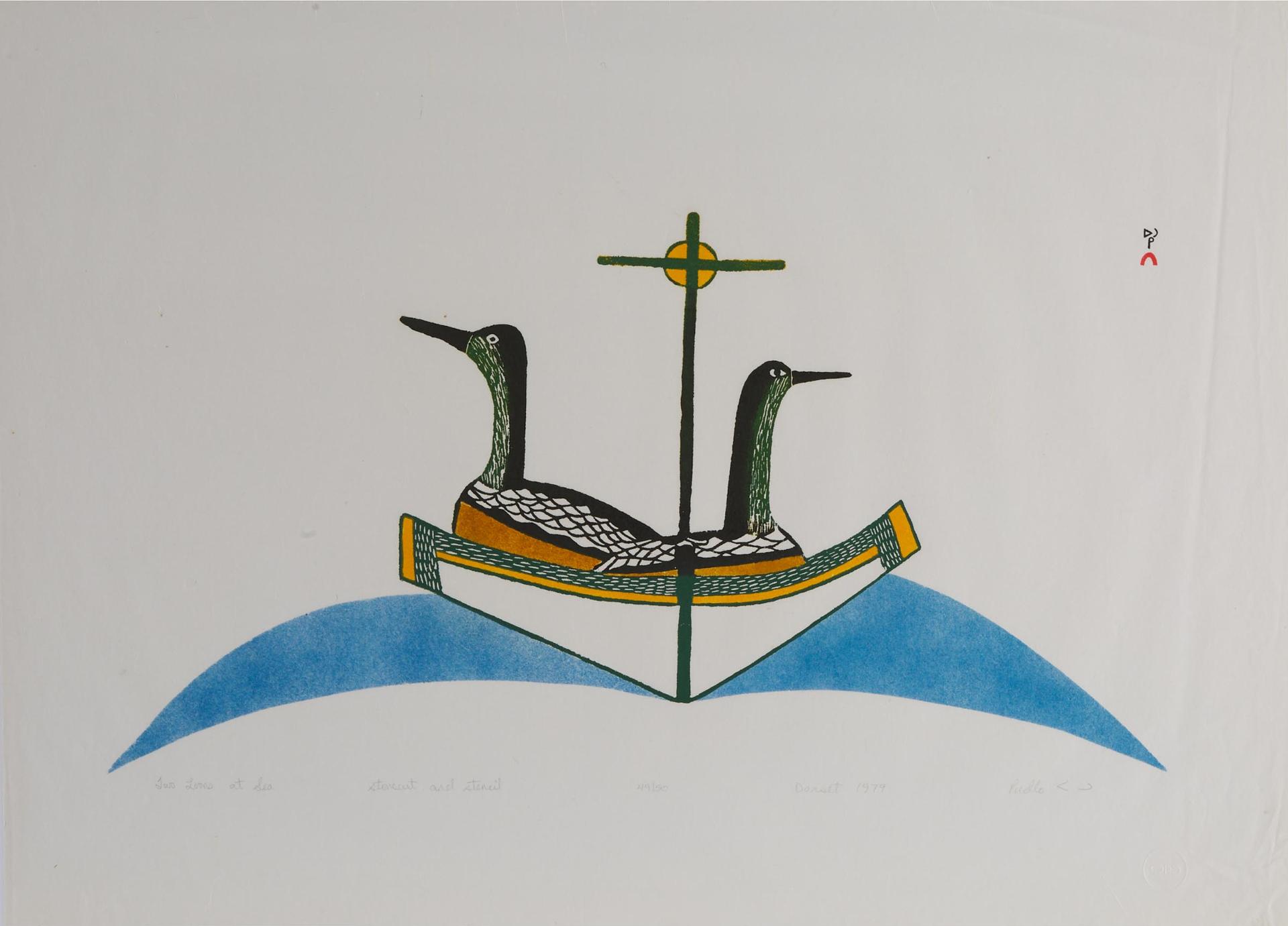 Pudlo Pudlat (1916-1992) - Two Loons At Sea
