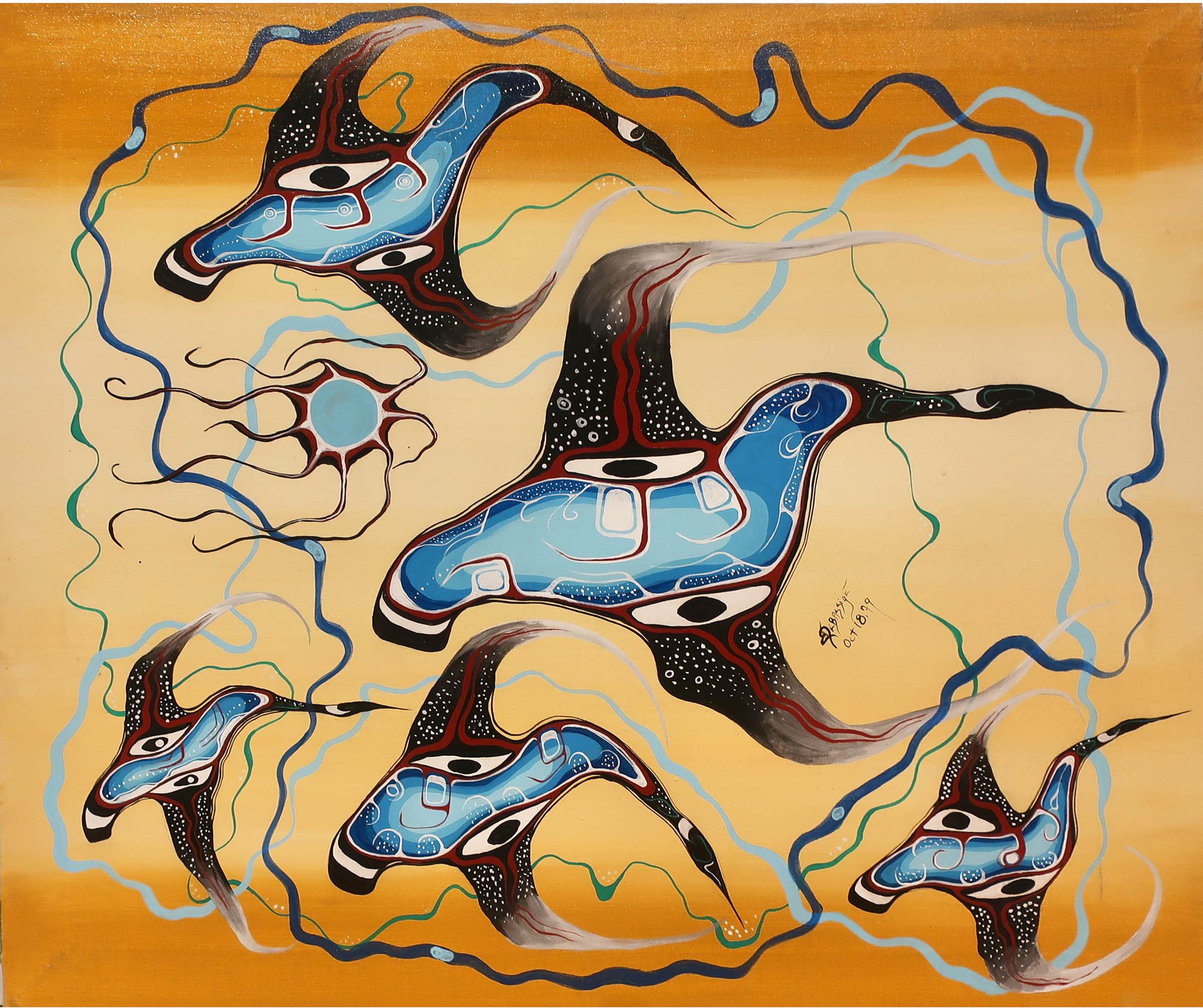 Blake Randolph Debassige (1956) - Untitled (Swimming Loons)