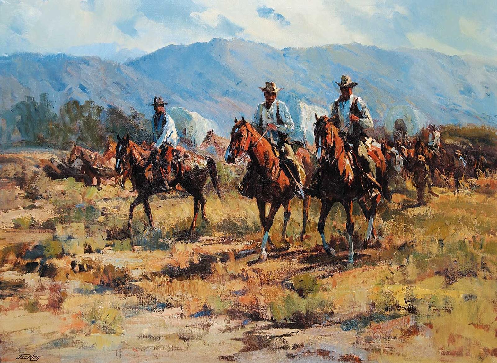 Jack [Jac] Elmo King (1920-1998) - Untitled - Centennial, Wagons Crossing near the Snake River in Idaho