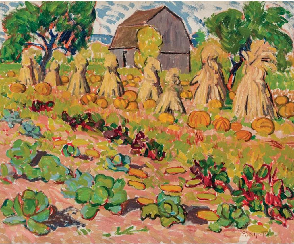 Randolph Stanley Hewton (1888-1960) - Haystacks And Pumpkin Patch