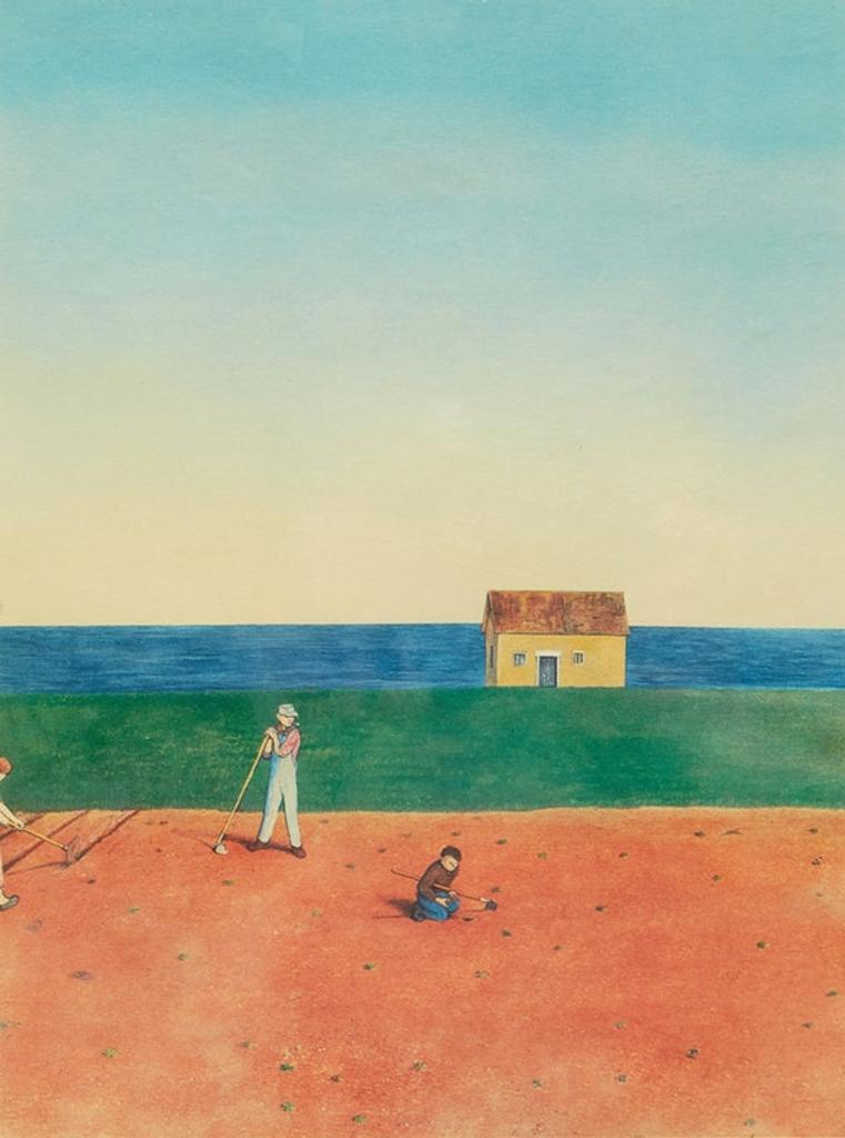 William Kurelek (1927-1977) - Potato Planters Admiring Baby Kildeers