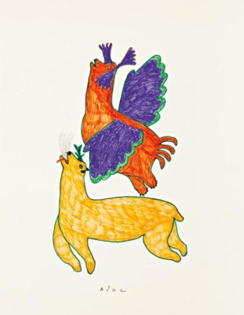 Pitseolak Ashoona (1904-1983) - Fantasy bear and caribou, ca. early 1970s