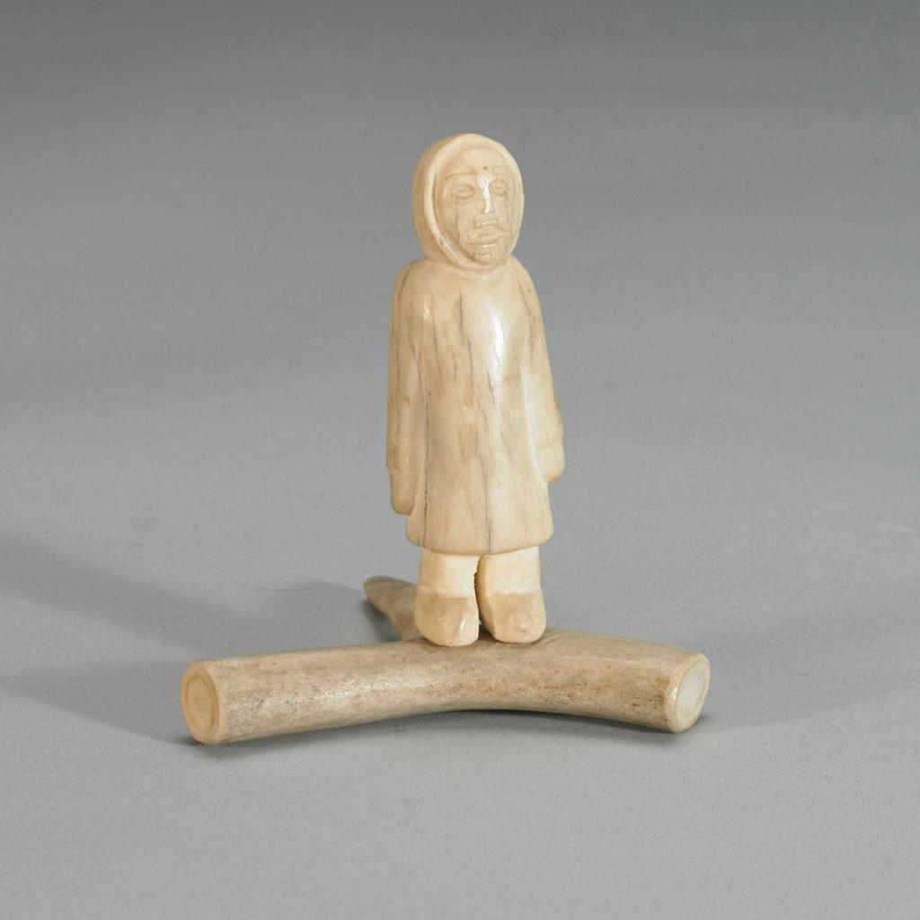 Lilly Agnahiak Klengenberg - Standing Inuit Figure On Antler Base