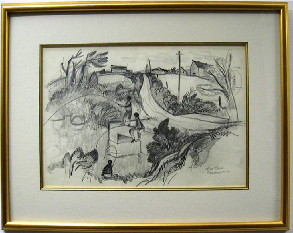 William Arthur Winter (1909-1996) - Boys Fishing Off Bridge