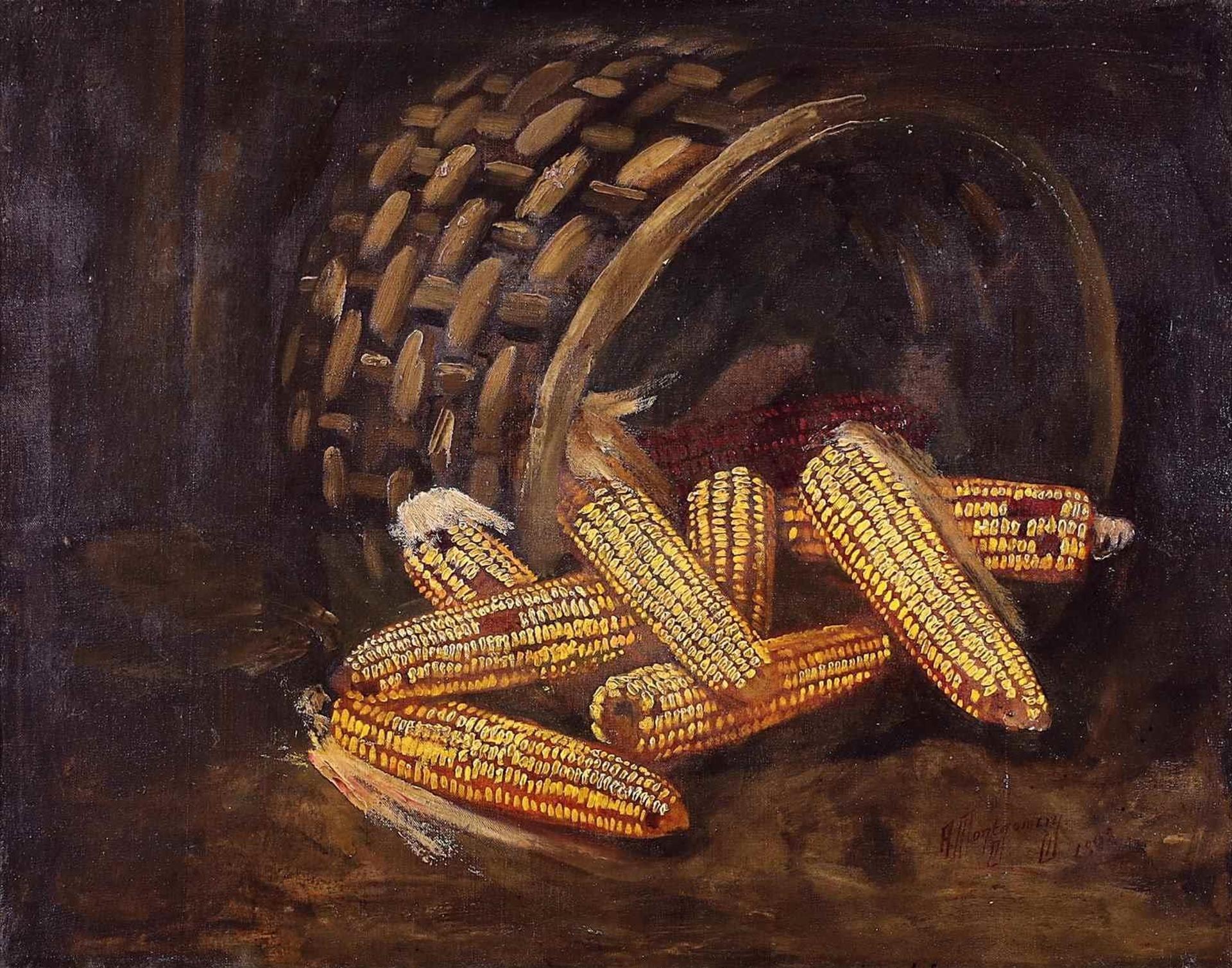 Alfred Montgomery (1857-1922) - Still Life With Harvest Basket And Corn; 1898