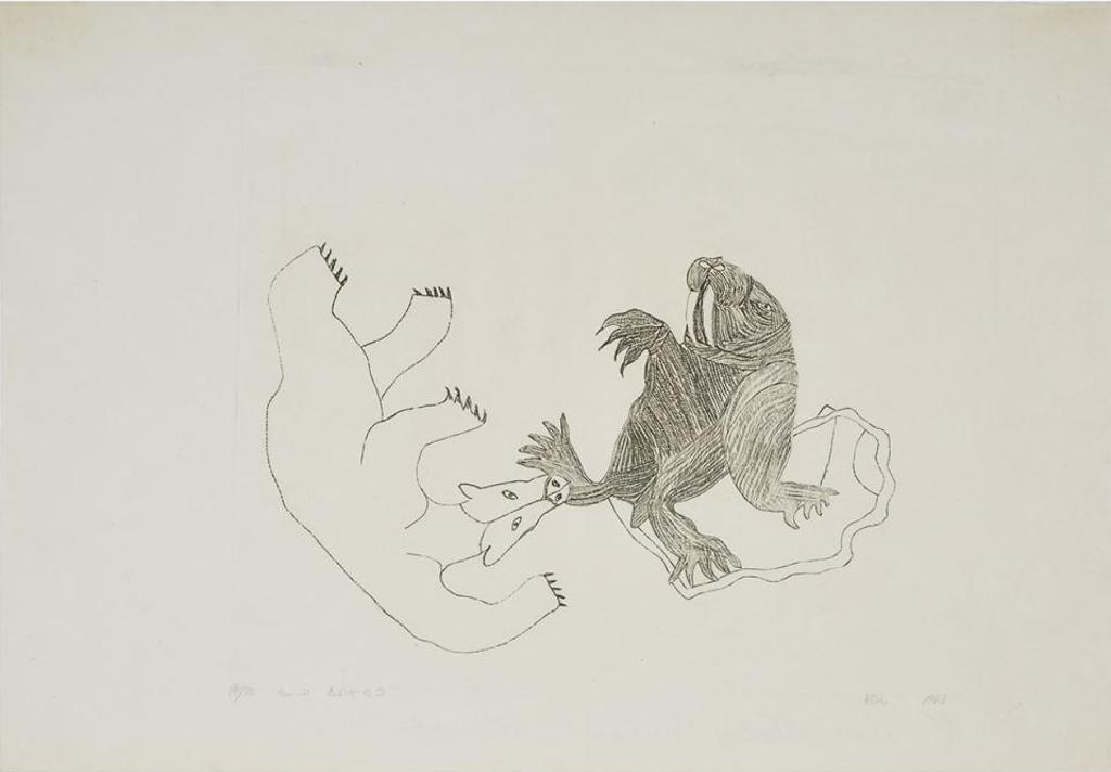 Kiawak (Kiugak) Ashoona (1933-2014) - Bear Attacking Walrus