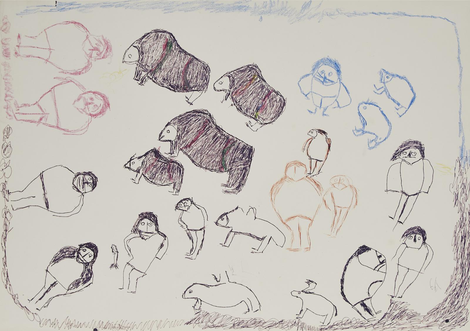 John Kavik (1897-1993) - Figures And Musk Ox