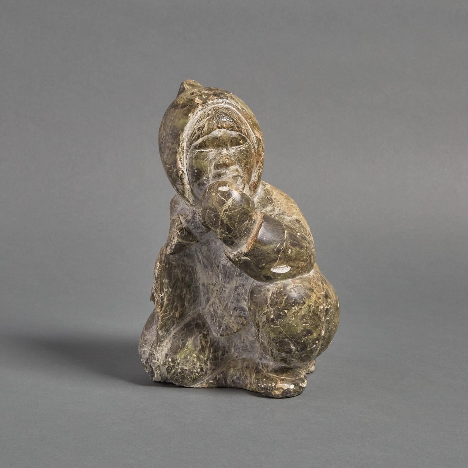 Henry Evaluardjuk (1923-2007) - Squatting Man Eating